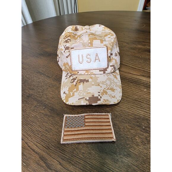 Rothco Military Hat Camouflage StrapBack Tactical Cap EUC - American Flag Patch - Picture 1 of 16
